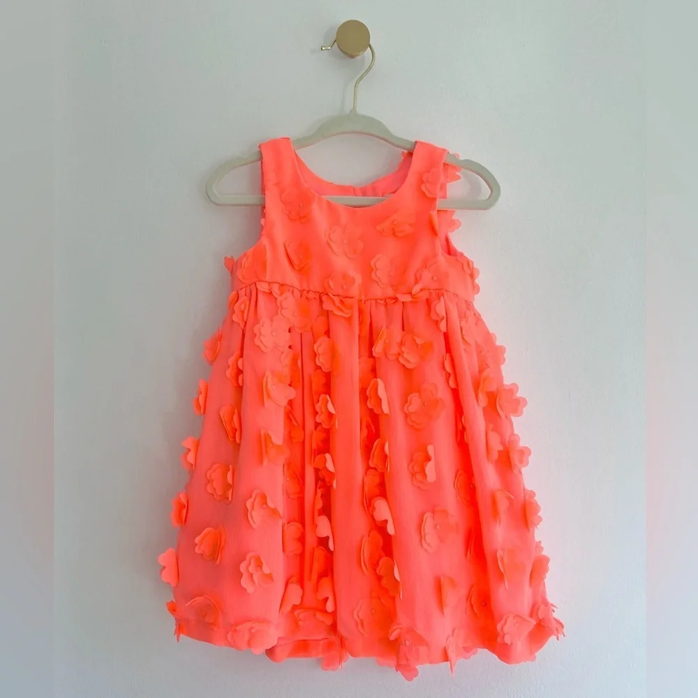 Cat & Jack Neon Coral Floral Dress with Bloomer | Baby Girl 18 Months